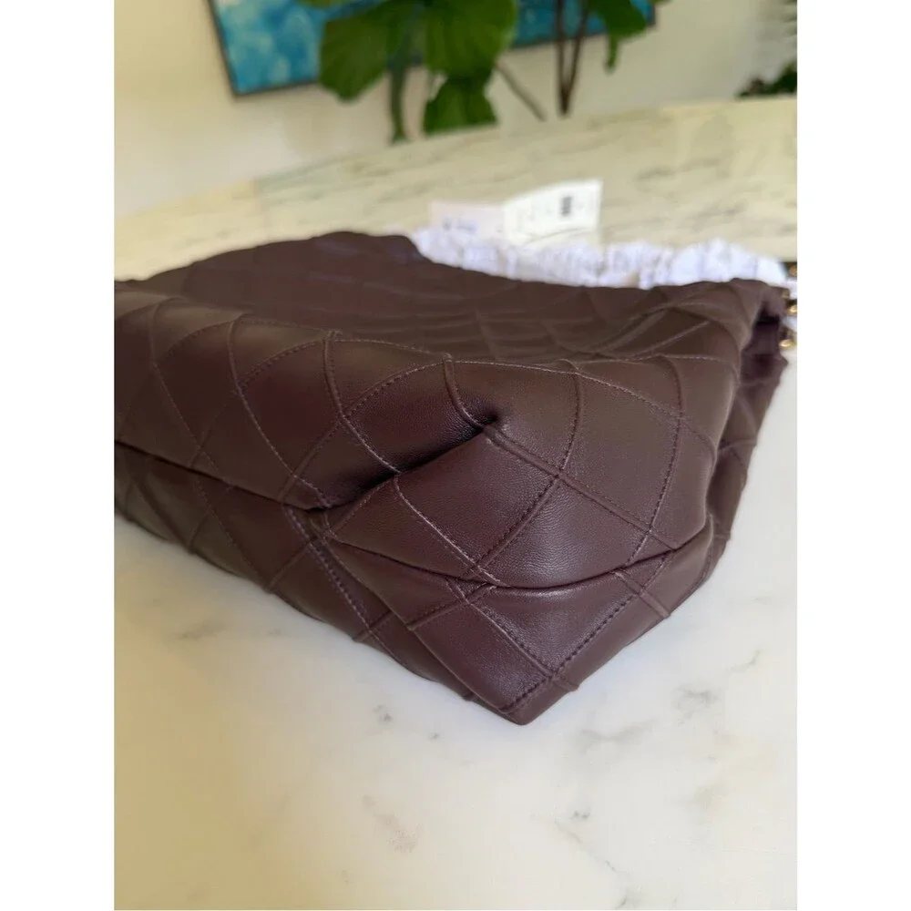 NWT Tory Burch Fleming Soft Drawstring Hobo Bag Albarossa Burgundy Leather